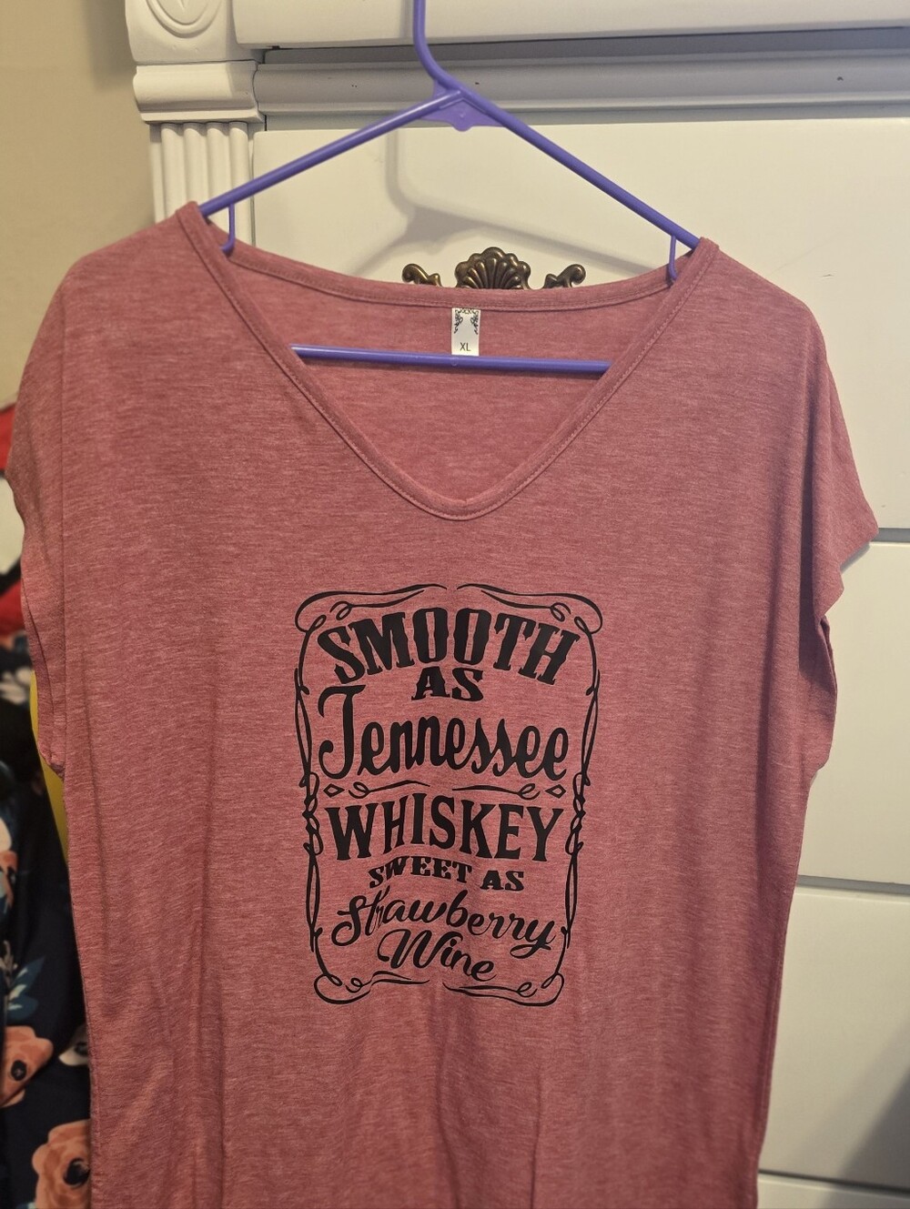 Women's Pink Graphic V-Neck Tee - Smooth as Tennessee Whiskey